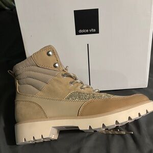 Dolce Vita Beige Glitter Lace-Up Trail Boot